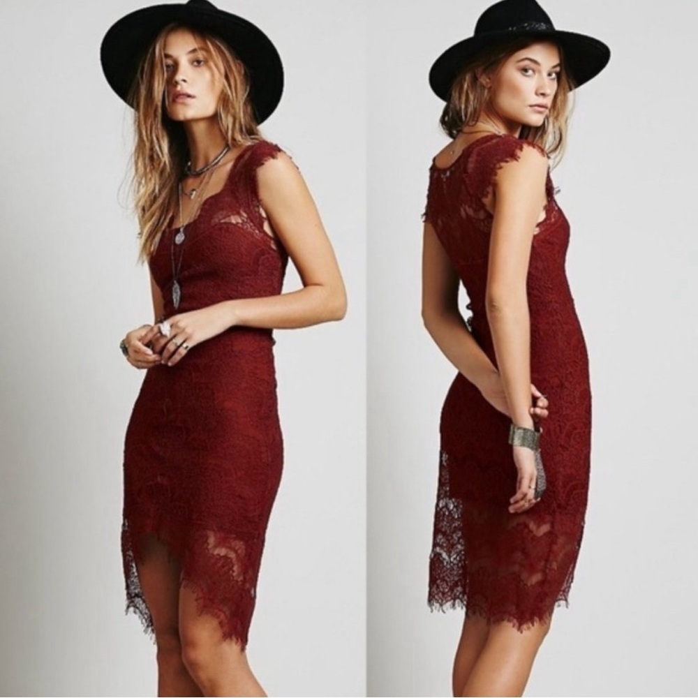 Free People Peekaboo Burgundy Lace Dress Size M NWOT - Picture 10 of 10